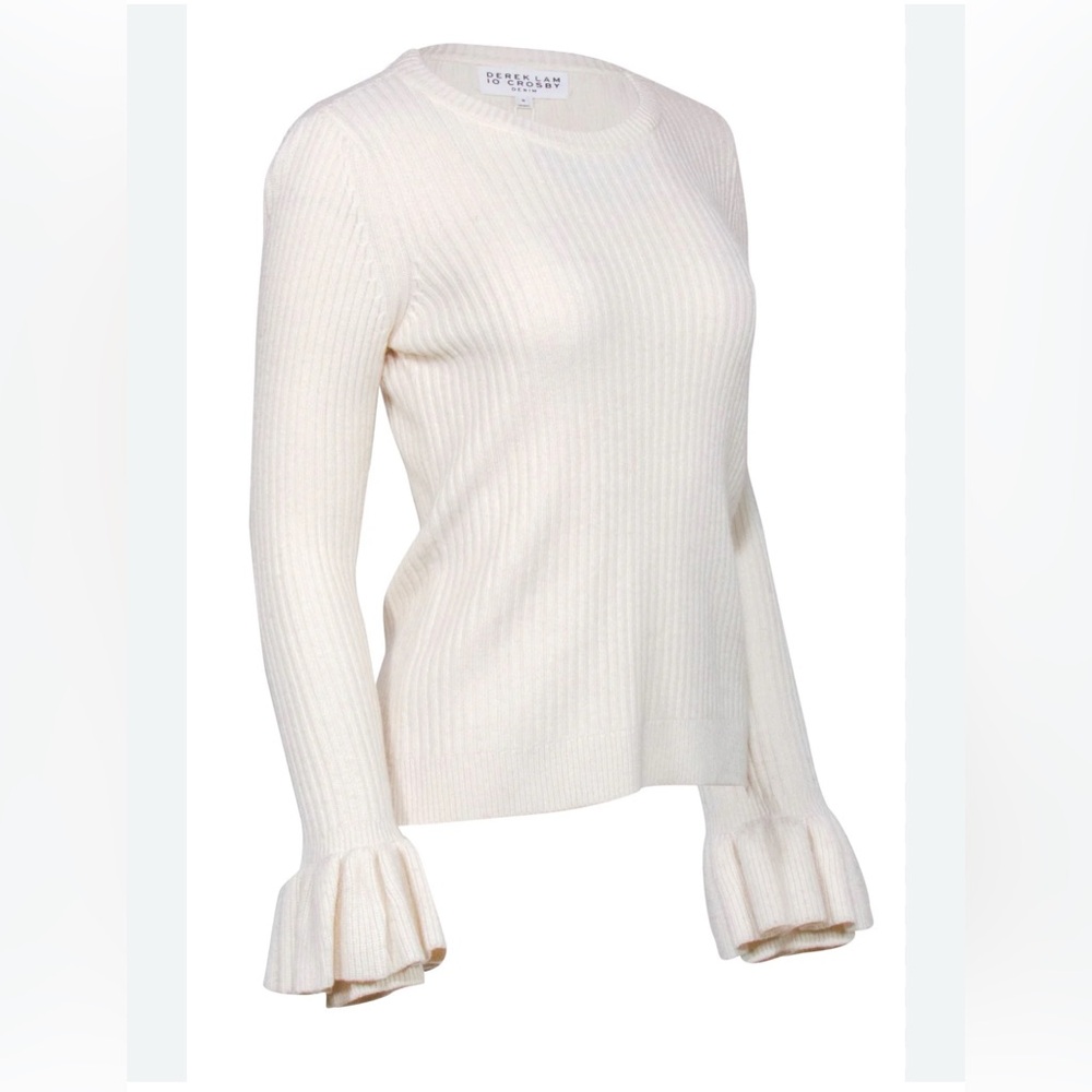 Derek Lam 10 Crosby Ivory Ribbed Knit Sweater With Bell Sleeves